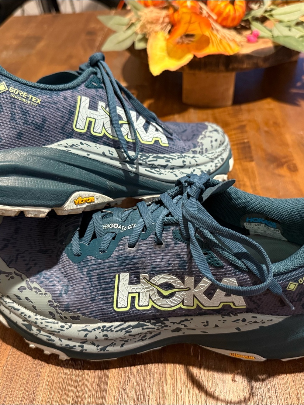 Hoka Men's Teal and Light Gray Trail Running Shoes - Gore-Tex